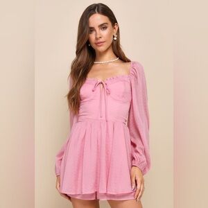 Lulu's Charming Pink Long Sleeve Dress